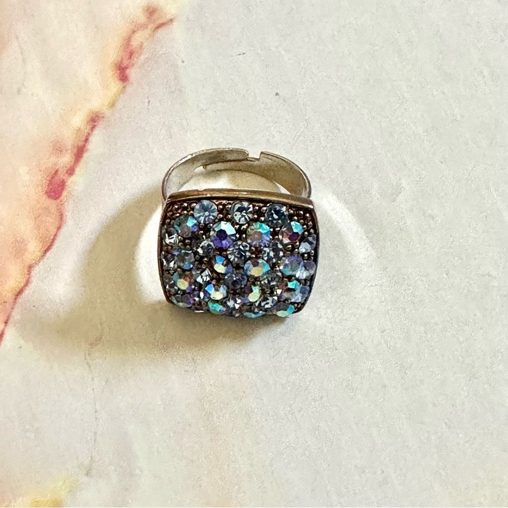 Silver Tone Rhinestone Square Adjustable Ring - image 5